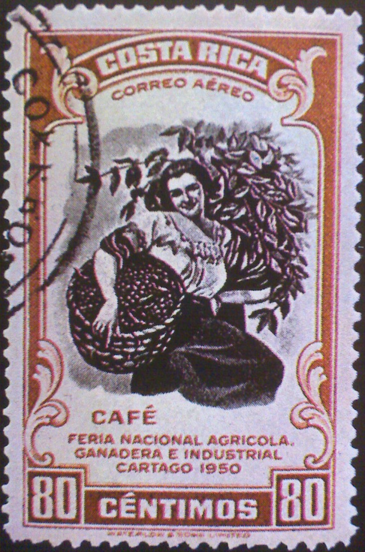 Kostarika - poštovní známka s tématikou kávy